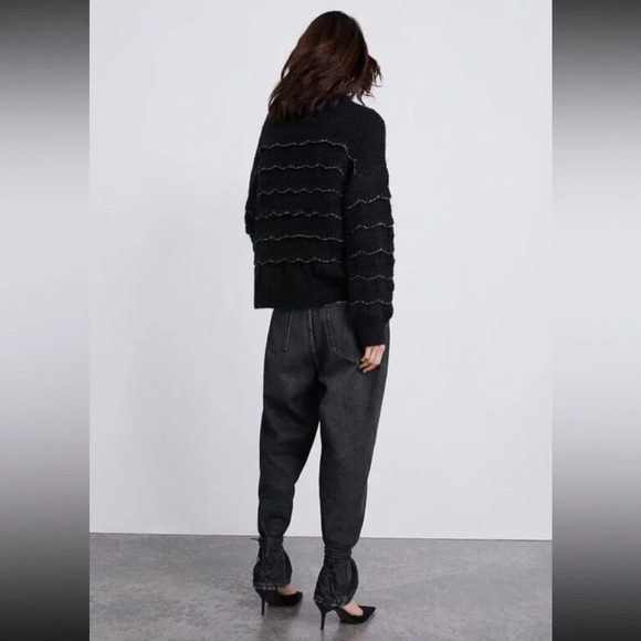 ZARA Knit Black Oversized Mohair Sweater with Glitter Trim Size S - Picture 2 of 10